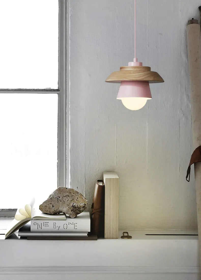 Pendant Light Nordic Aluminum Shade & Wood Accent Height Adjustable