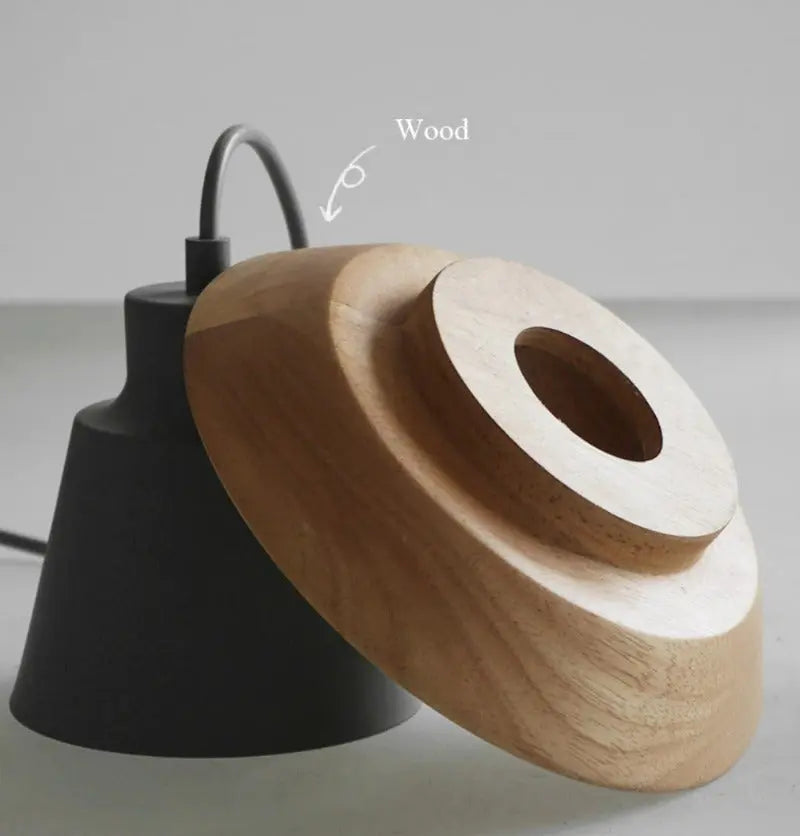 Pendant Light Nordic Aluminum Shade & Wood Accent Height Adjustable