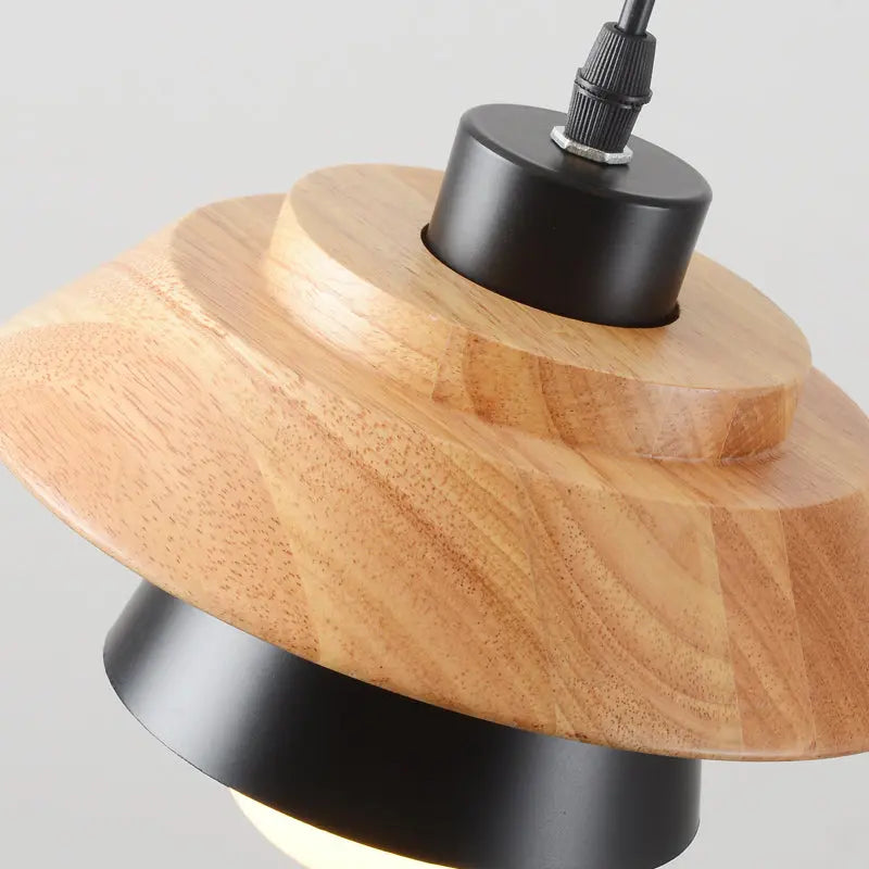 Pendant Light Nordic Aluminum Shade & Wood Accent Height Adjustable
