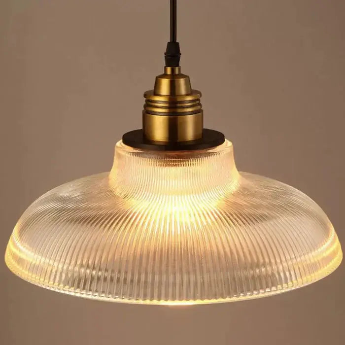Pendant Light Ribbed Glass Brushed Brass Adjustable Height