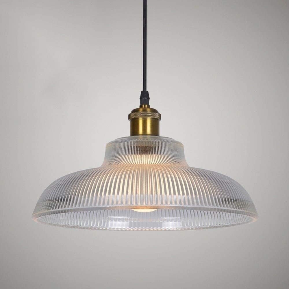 Pendant Light Ribbed Glass Shade Brushed Brass