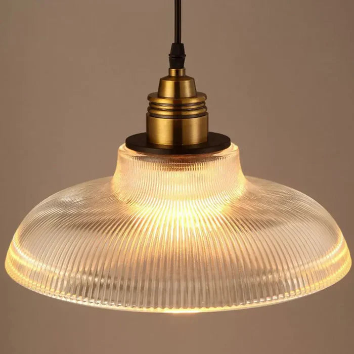 Pendant Light Ribbed Glass Shade Brushed Brass