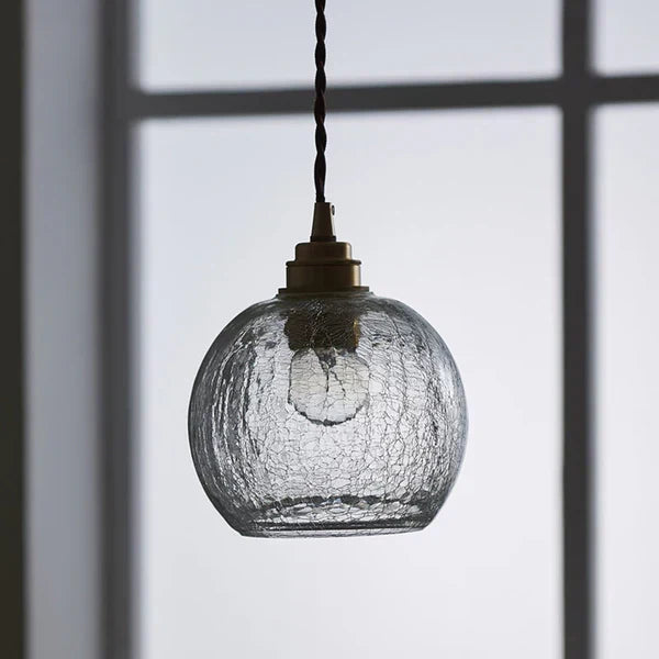 Pendant Light Textured Glass Globe Twisted Fabric Cable