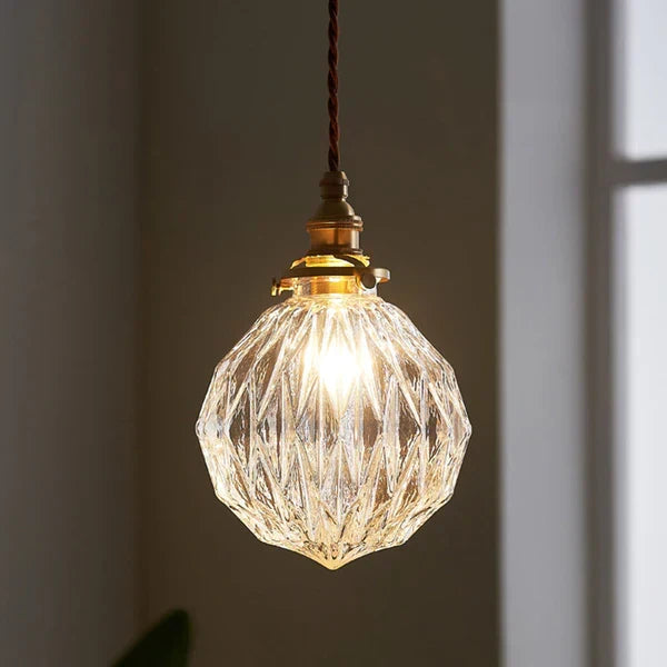 Pendant Light Textured Glass Globe Twisted Fabric Cable