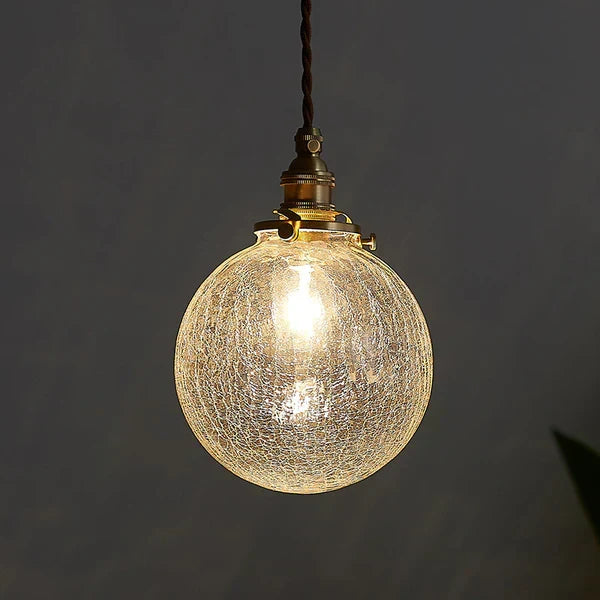 Pendant Light Textured Glass Globe Twisted Fabric Cable