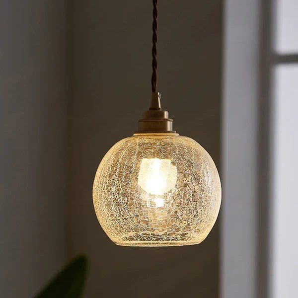 Pendant Light Textured Glass Globe Twisted Fabric Cable