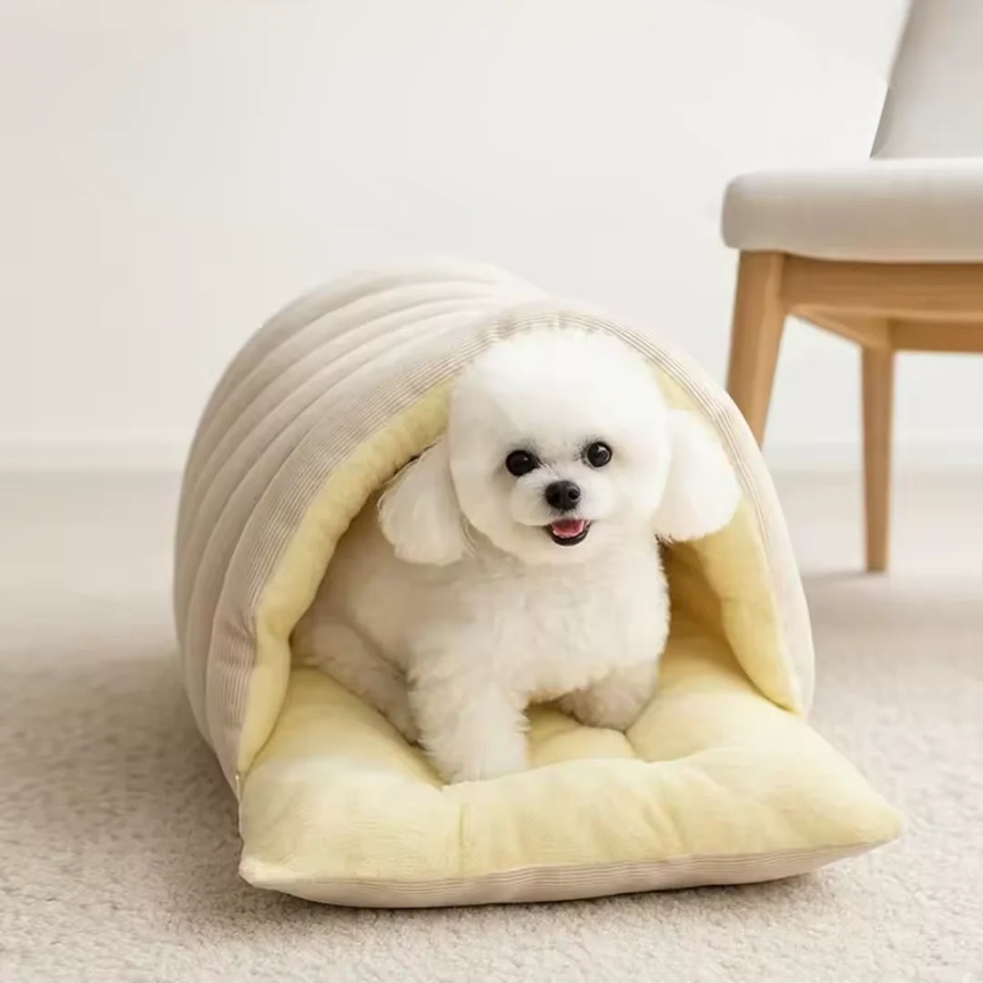 Pet Bed Semi-Open Cave Breathable Cotton & Non-Slip Base