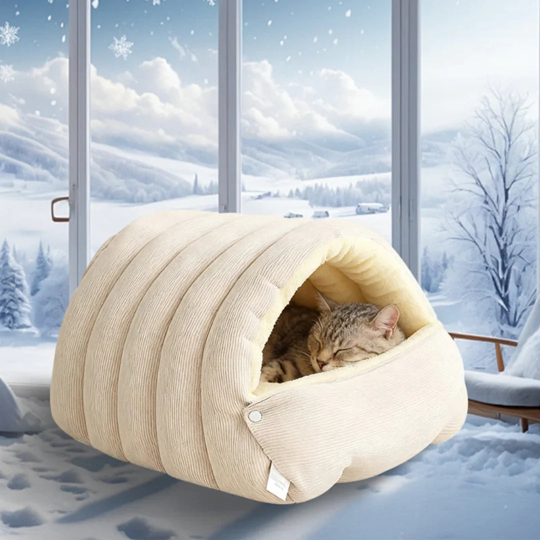 Pet Bed Semi-Open Cave Breathable Cotton & Non-Slip Base