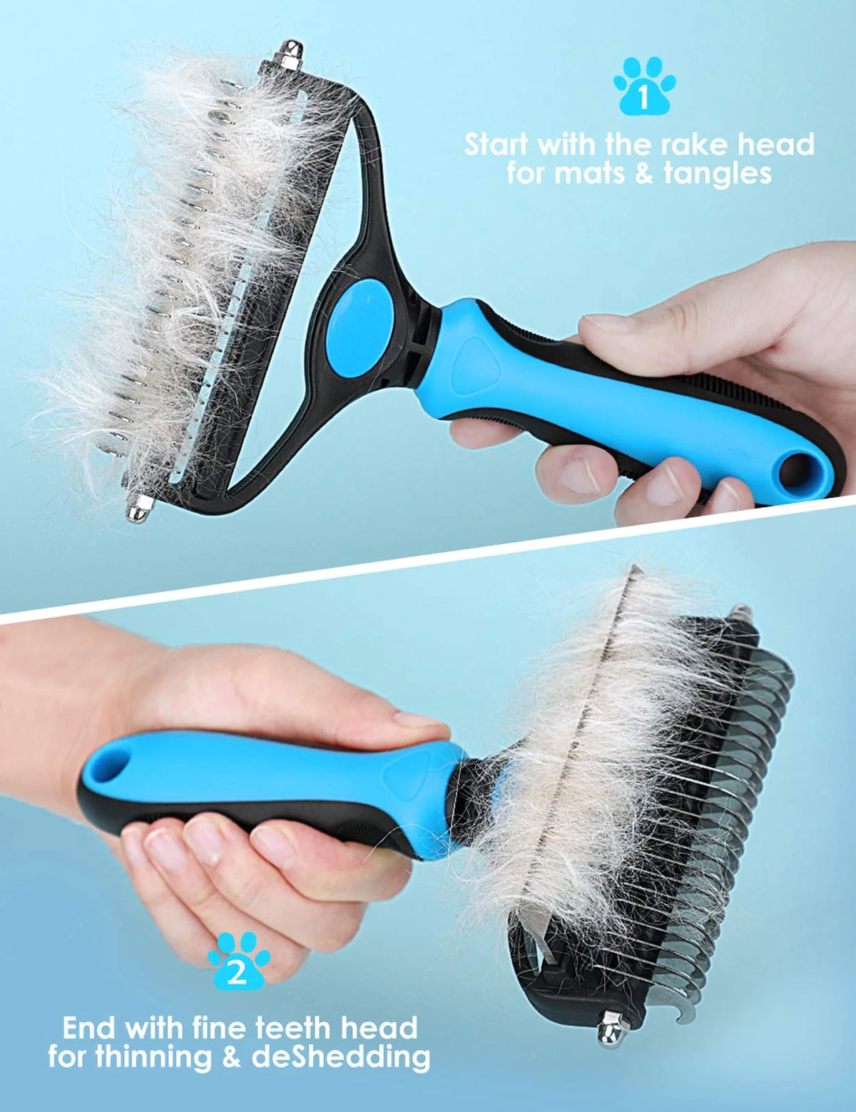 Pet Brush Double-Sided Deshedding & Detangling Stainless Steel Teeth