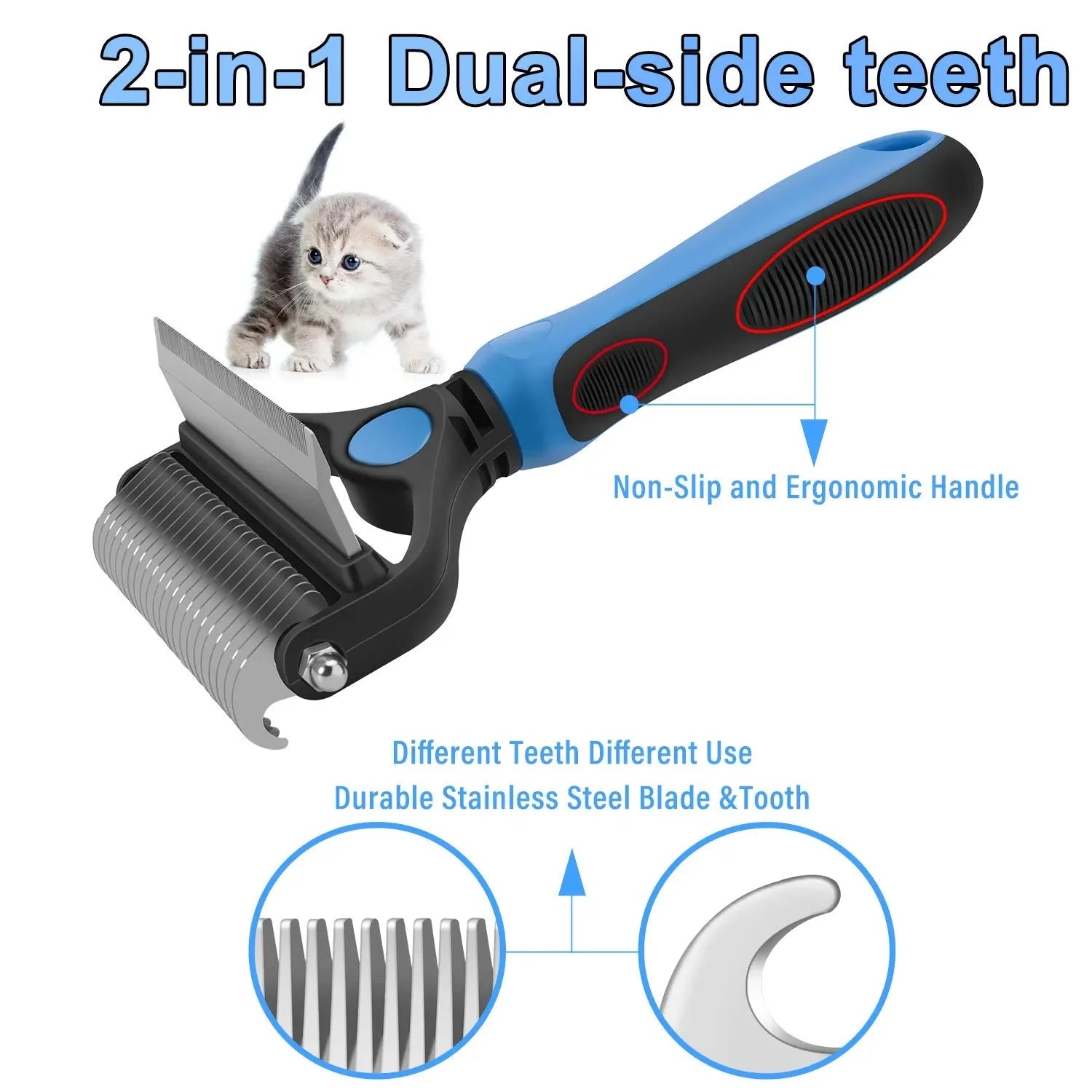 Pet Brush Double-Sided Deshedding & Detangling Stainless Steel Teeth