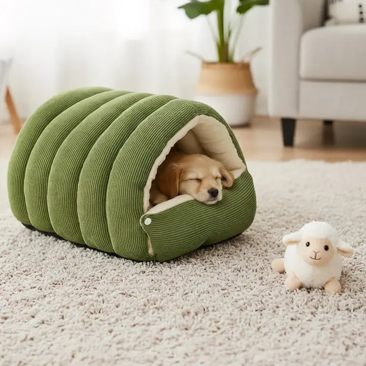 Pet Cave Bed Plush Lining Semi-Enclosed Dome Magnetic Closure