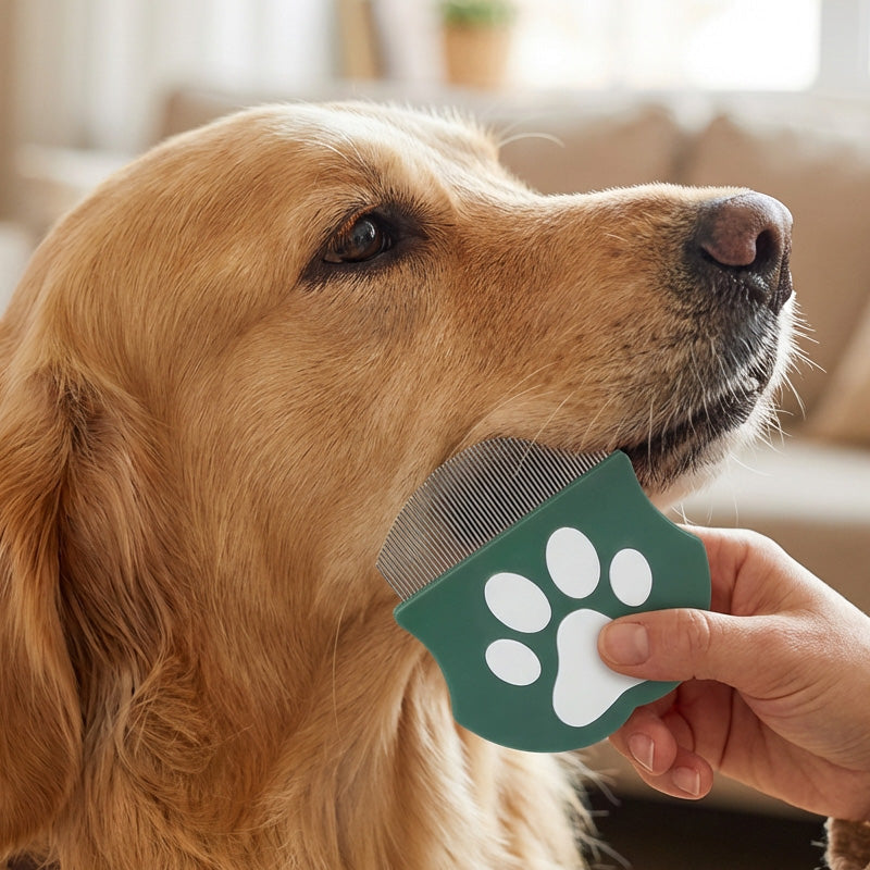 Pet Comb Ultra-Fine Metal Teeth Ergonomic Paw Handle