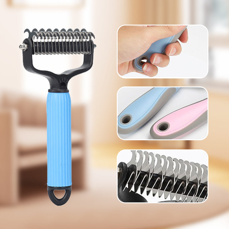 Pet Detangling Brush Pain-Free Safety Blades & Ergonomic Handle