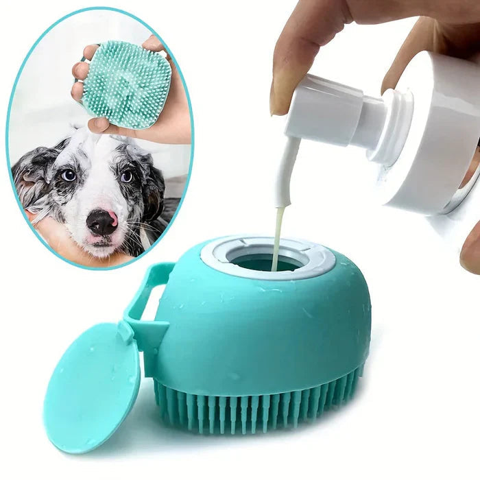 Pet Grooming Brush Silicone Bristles & 80ml Shampoo Dispenser