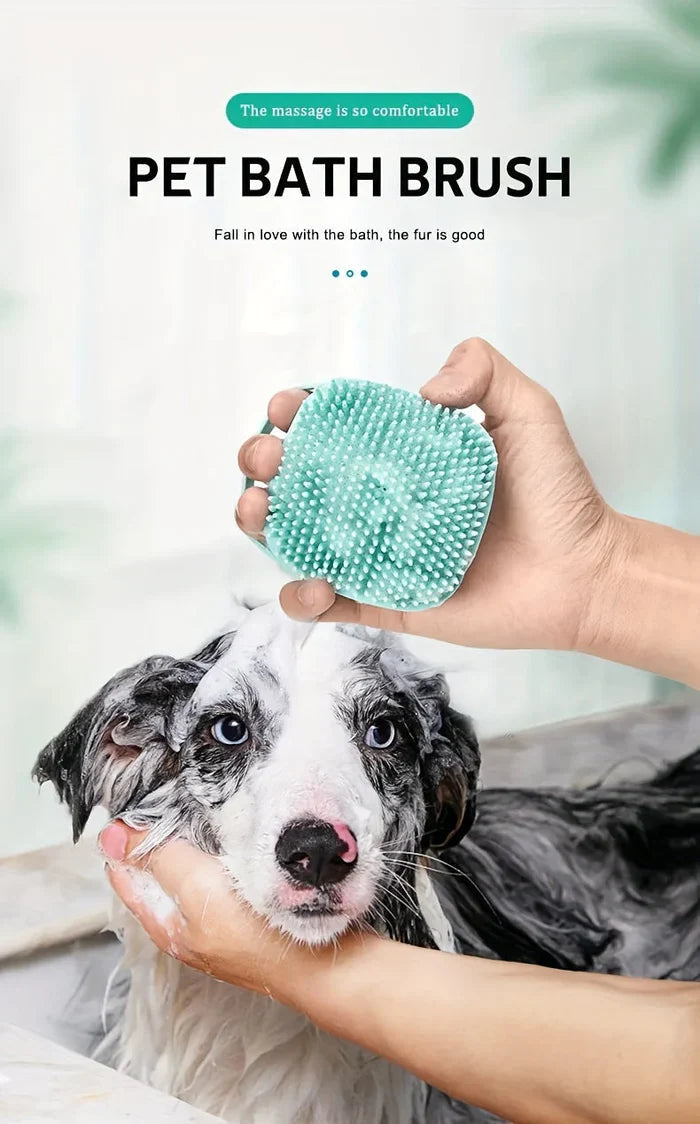 Pet Grooming Brush Silicone Bristles & 80ml Shampoo Dispenser