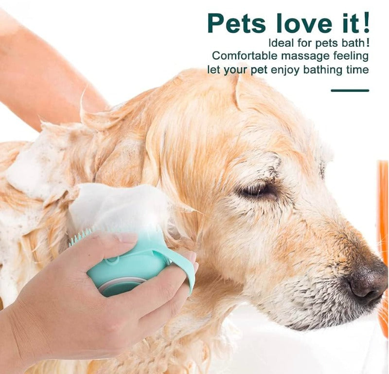 Pet Grooming Brush Silicone Bristles & 80ml Shampoo Dispenser