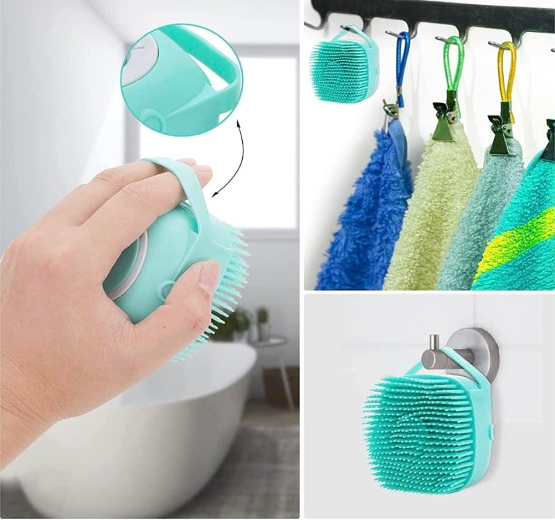 Pet Grooming Brush Silicone Bristles & 80ml Shampoo Dispenser