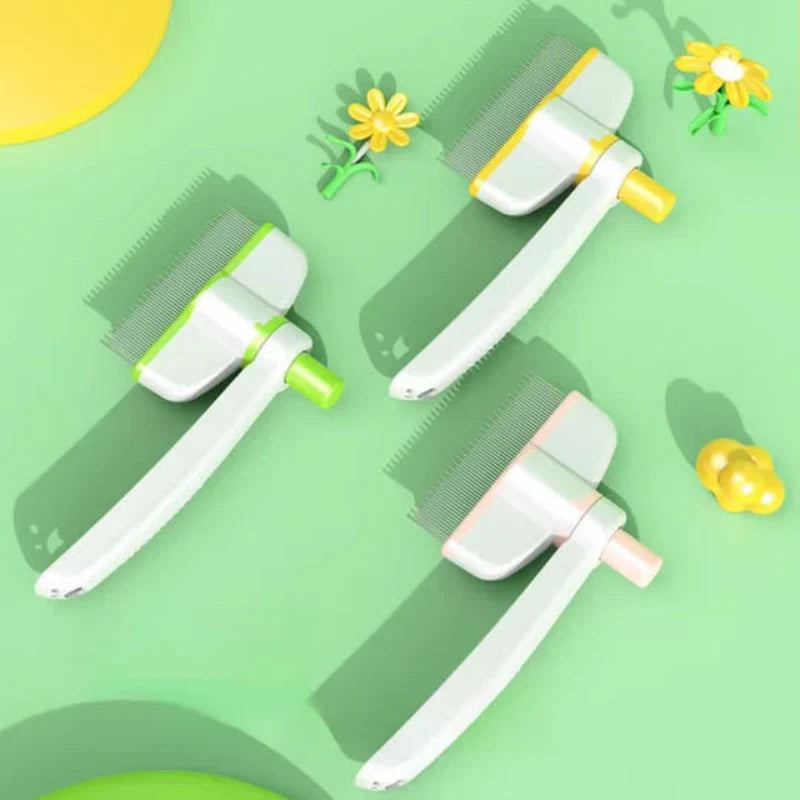 Pet Grooming Comb Double-Row Metal Teeth & Eject Button