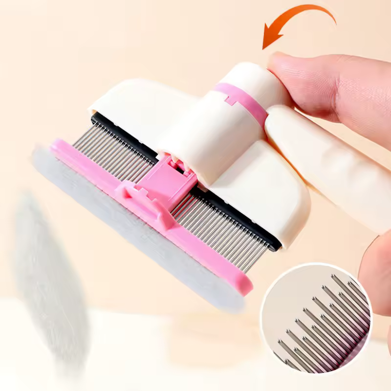 Pet Grooming Comb Double-Row Metal Teeth & Eject Button