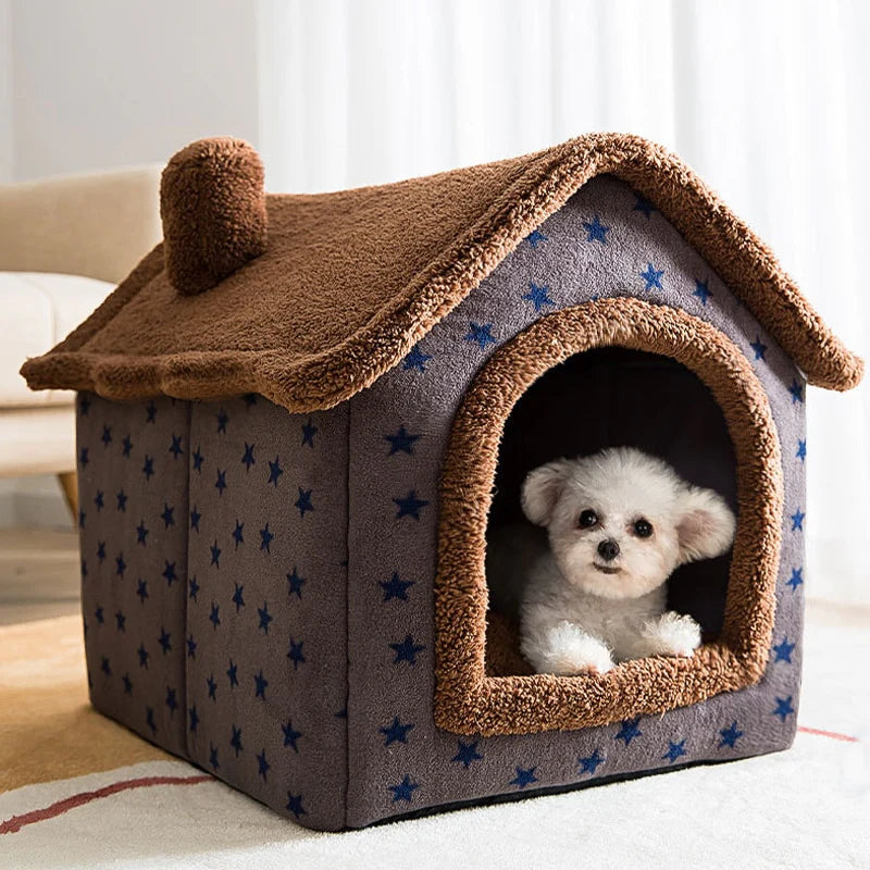 Pet House Bed Enclosed Plush & Removable Washable Pad