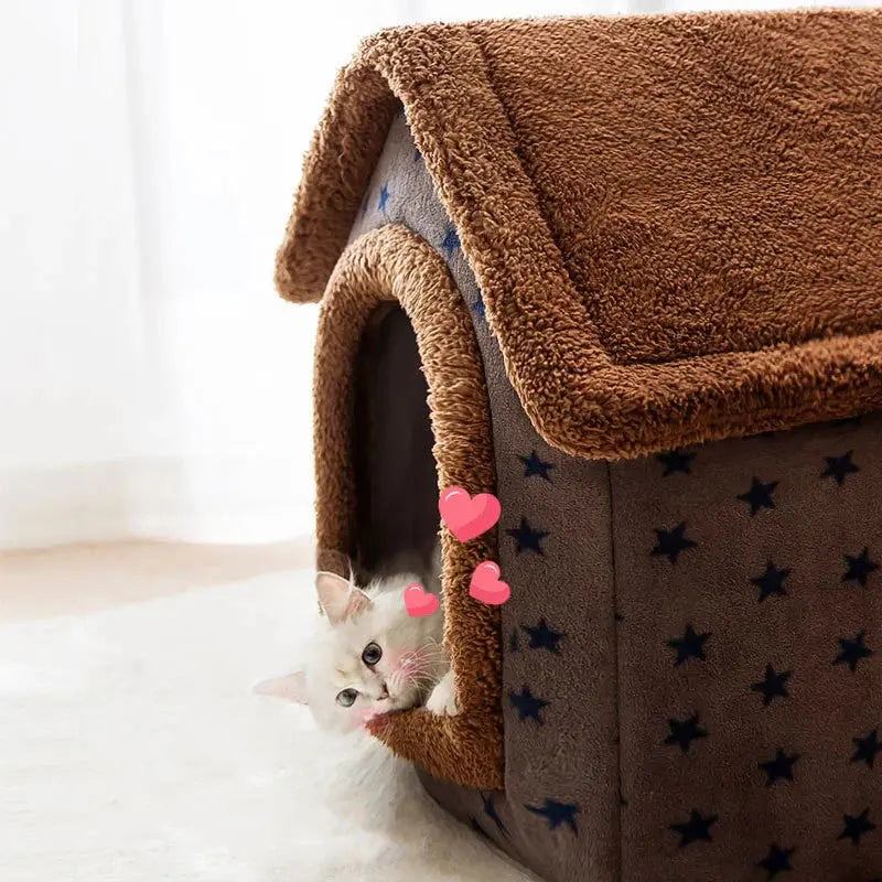 Pet House Plush Enclosed Machine-Washable Cover Non-Slip Bottom