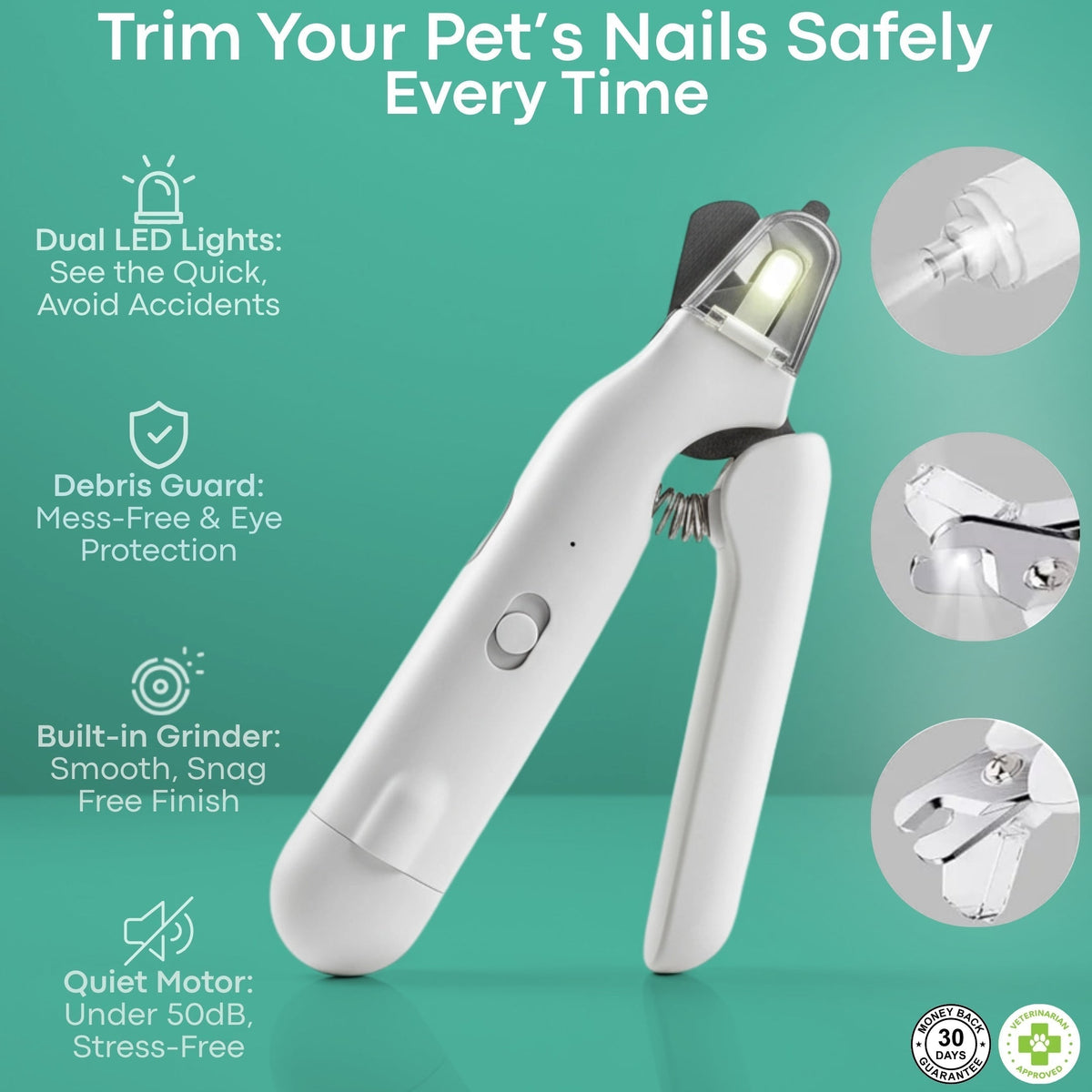 Pet Nail Trimmer Dual LED Whisper-Quiet Grinder
