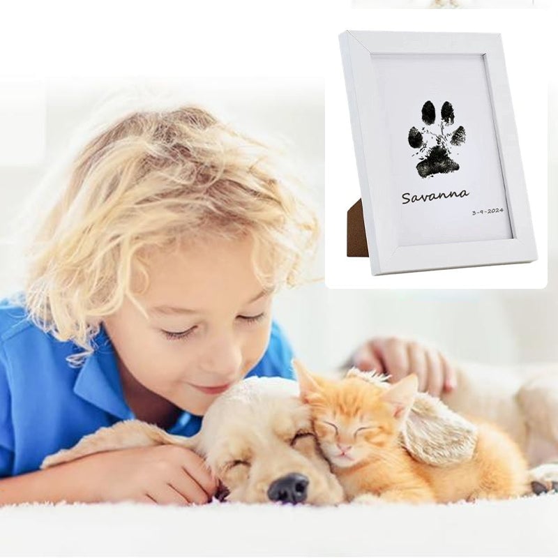 Pet Paw Print Kit Mess-Free Clean-Touch Pad Wood Frame