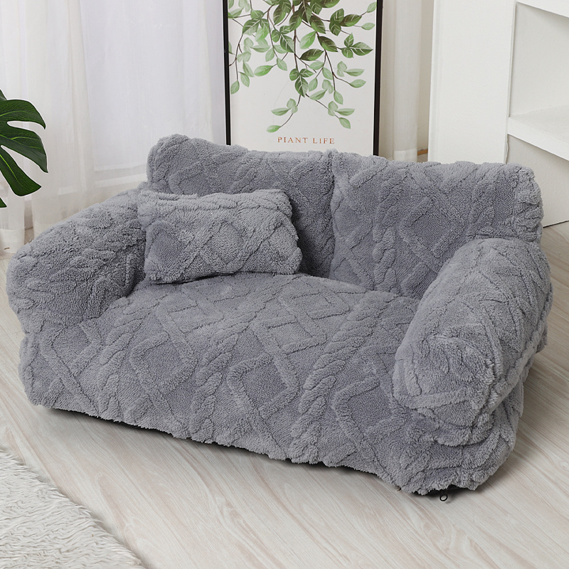 Pet Sofa Bed Quilted Plush Velvet Raised Edge