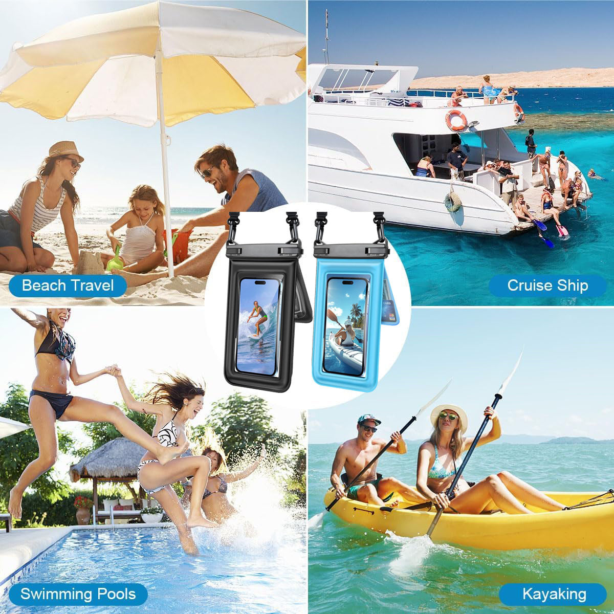 Phone Case Waterproof Touchscreen Adjustable Strap & Card Pocket