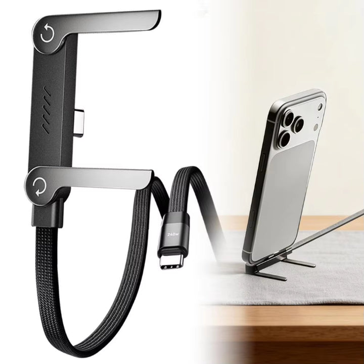 Phone Charging Cable Angled Plug Integrated Stand Braided Nylon