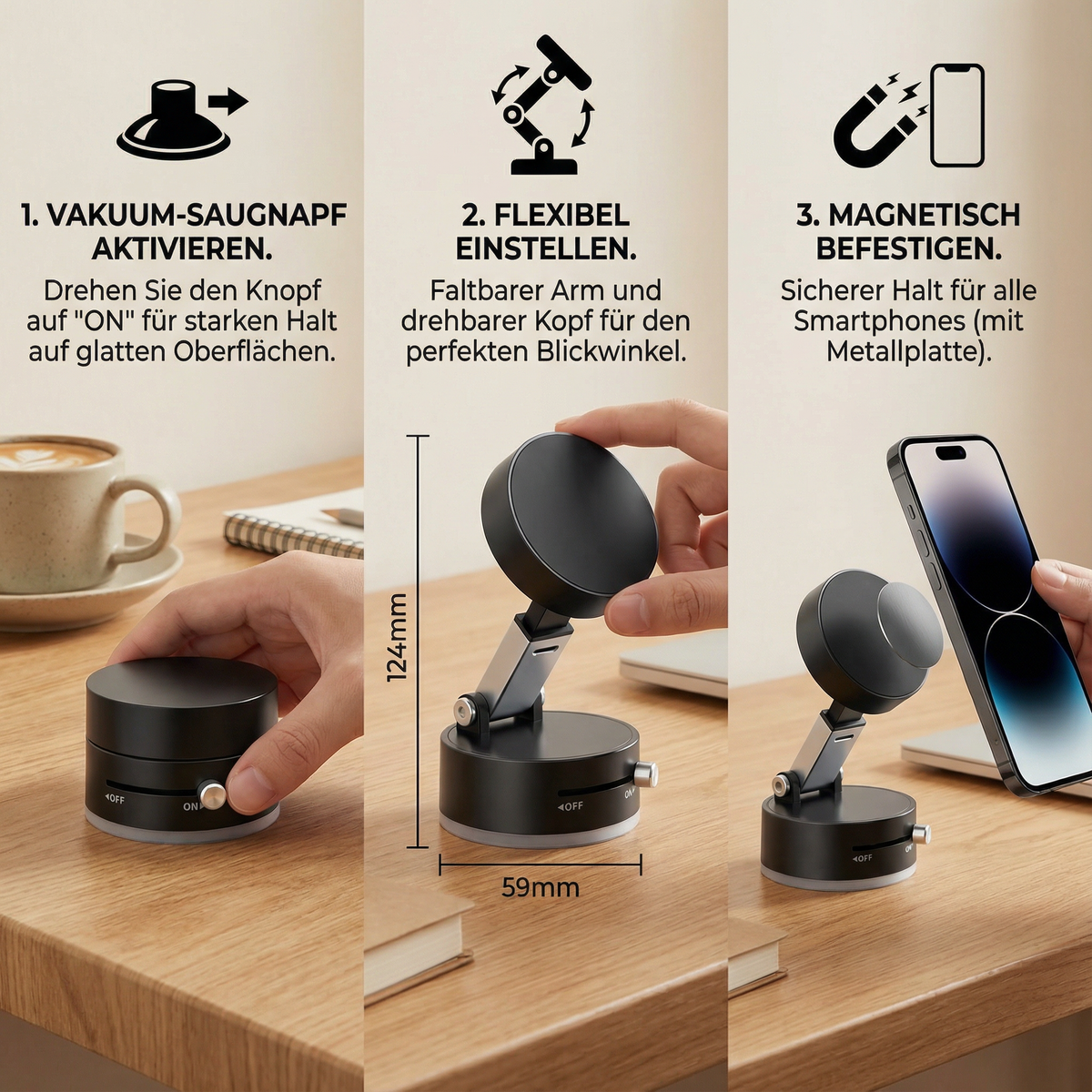 Phone Holder Foldable Magnetic & Vacuum Suction