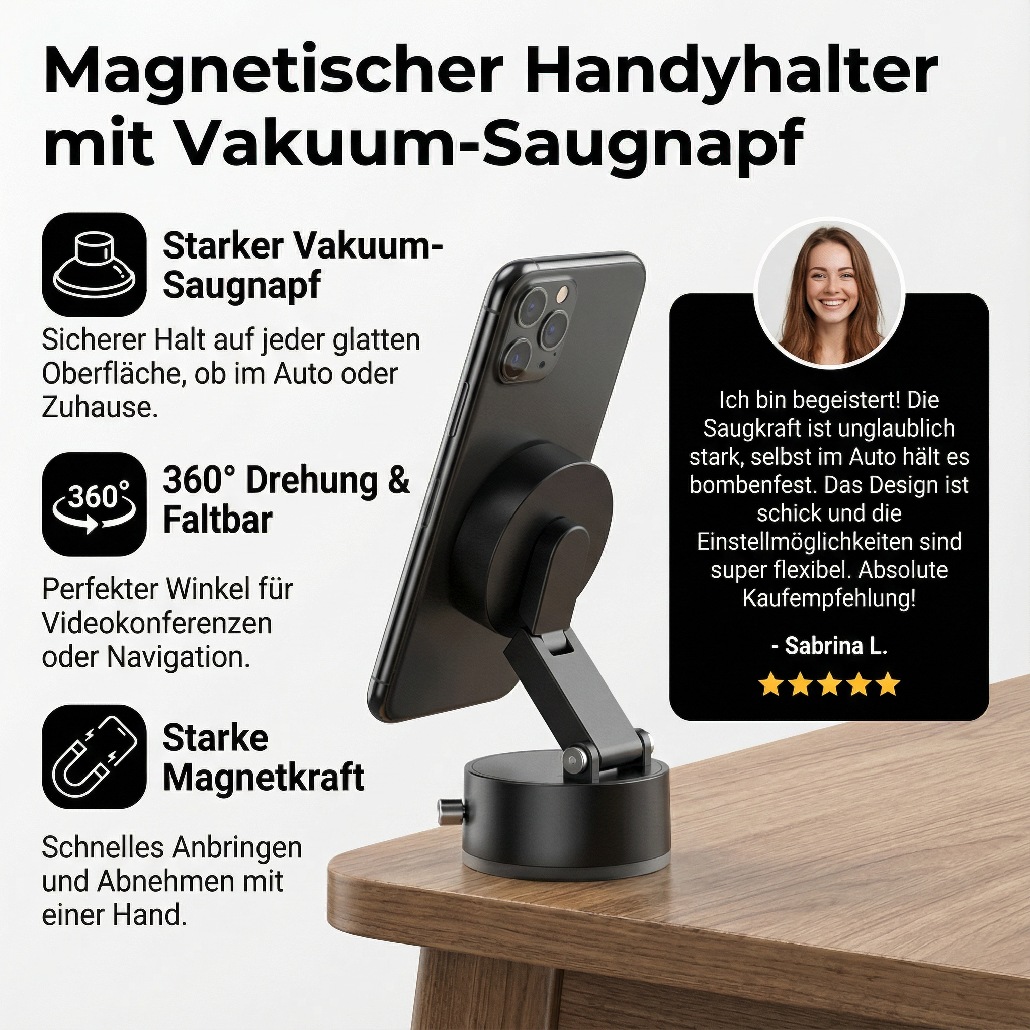 Phone Holder Foldable Magnetic & Vacuum Suction