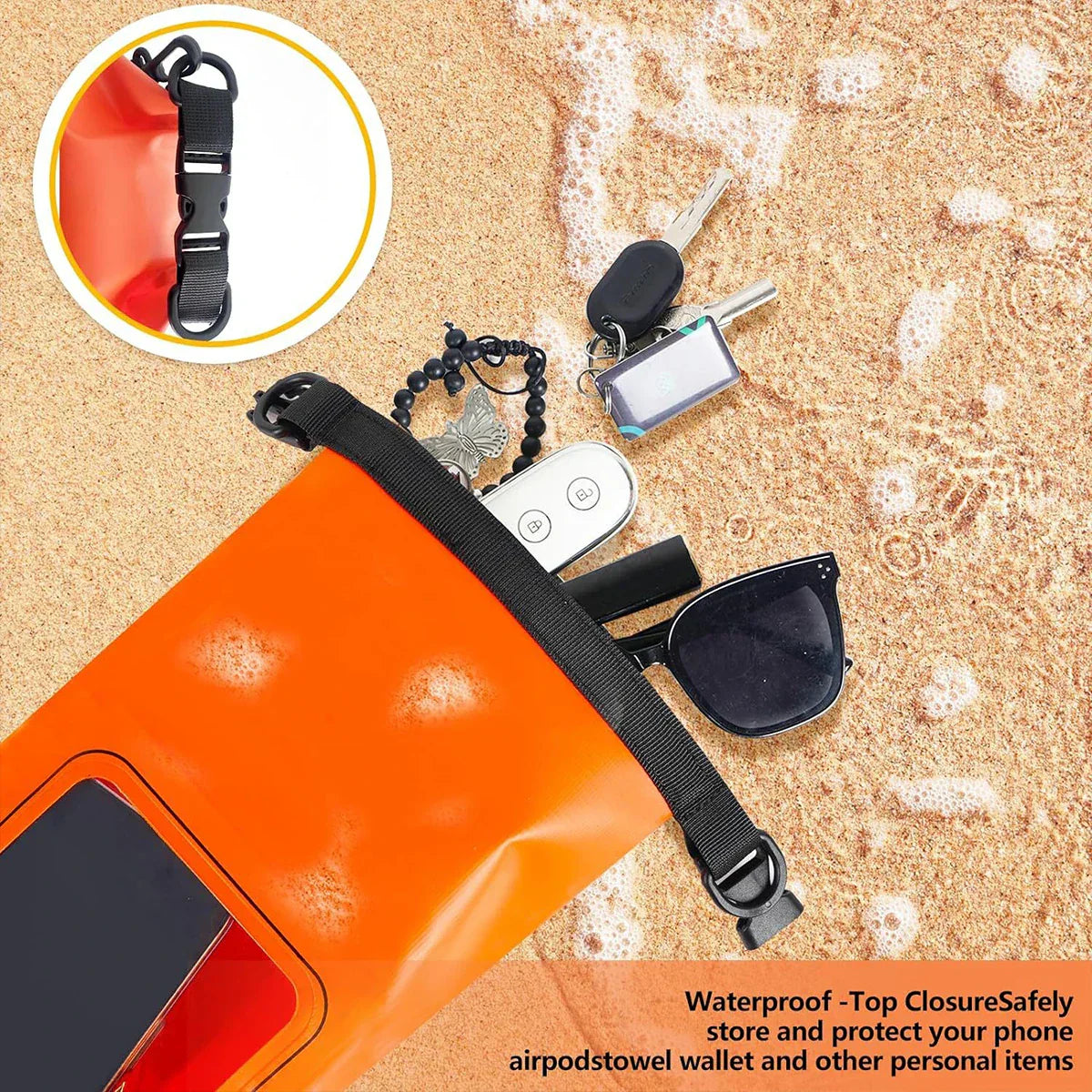 Phone Pouch Waterproof PVC Touchscreen Window Detachable Strap