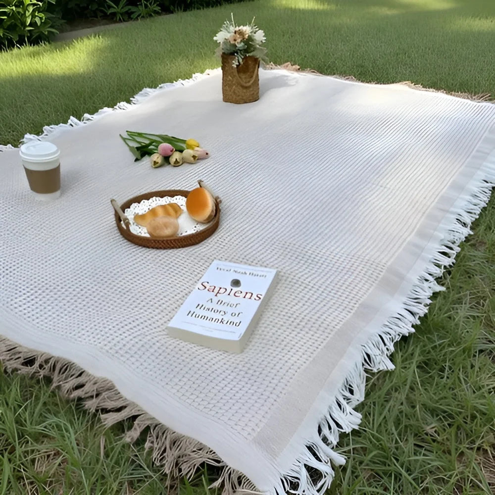 Picnic Blanket Large Waterproof Backing Fringed Boho