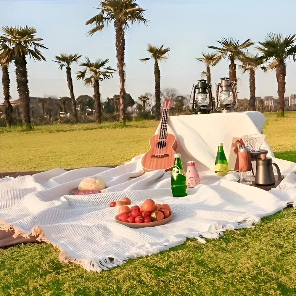 Picnic Blanket Large Waterproof Backing Fringed Boho