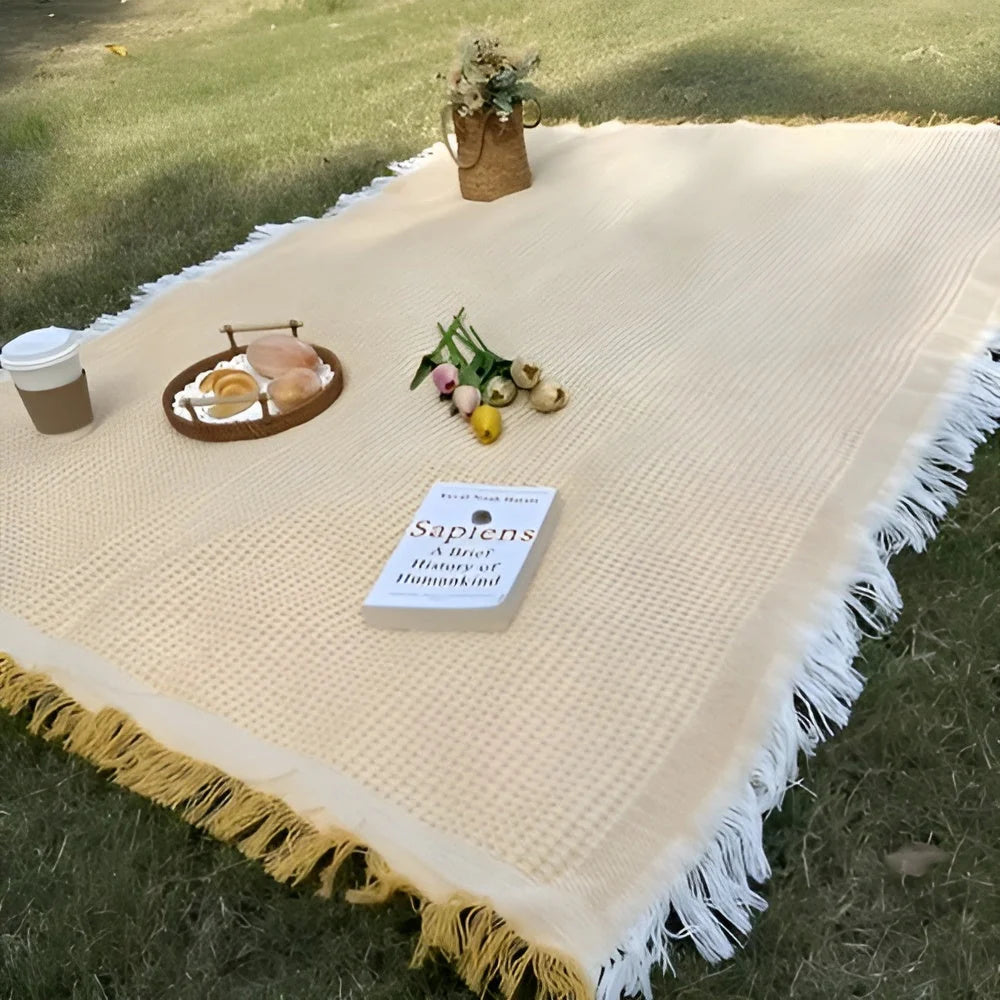 Picnic Blanket Large Waterproof Backing Fringed Boho