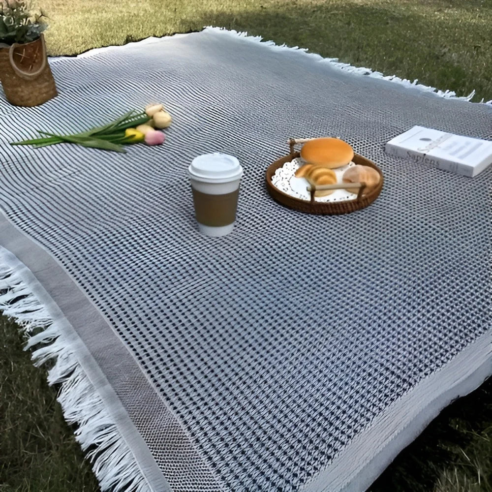 Picnic Blanket Large Waterproof Backing Fringed Boho