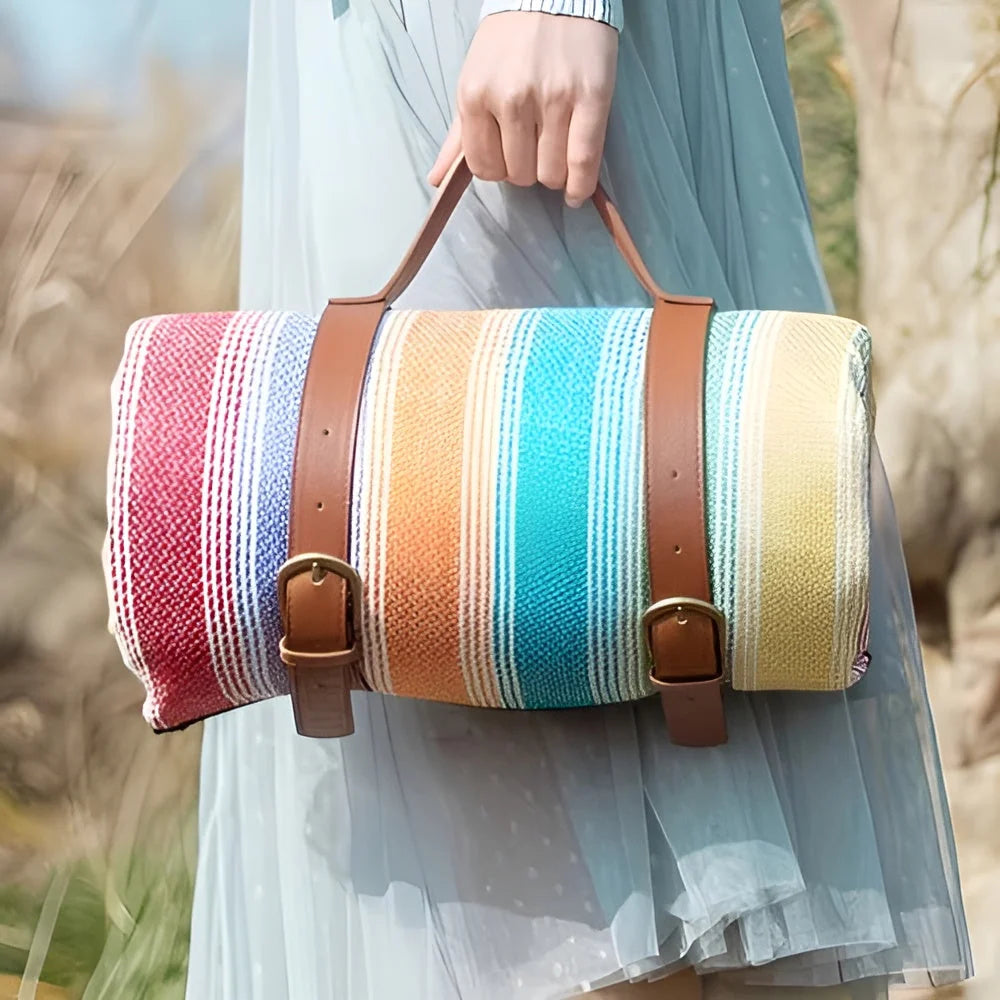 Picnic Blanket Water-Repellent Underside Foldable With Carry Handle