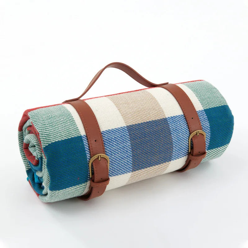 Picnic Blanket Waterproof & Padded Foldable Leather Carry Strap