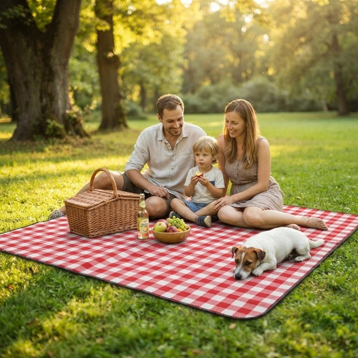 Picnic Blanket Waterproof & Padded Foldable Leather Carry Strap