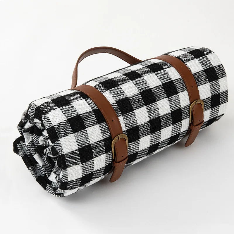 Picnic Blanket Waterproof & Padded Foldable Leather Carry Strap