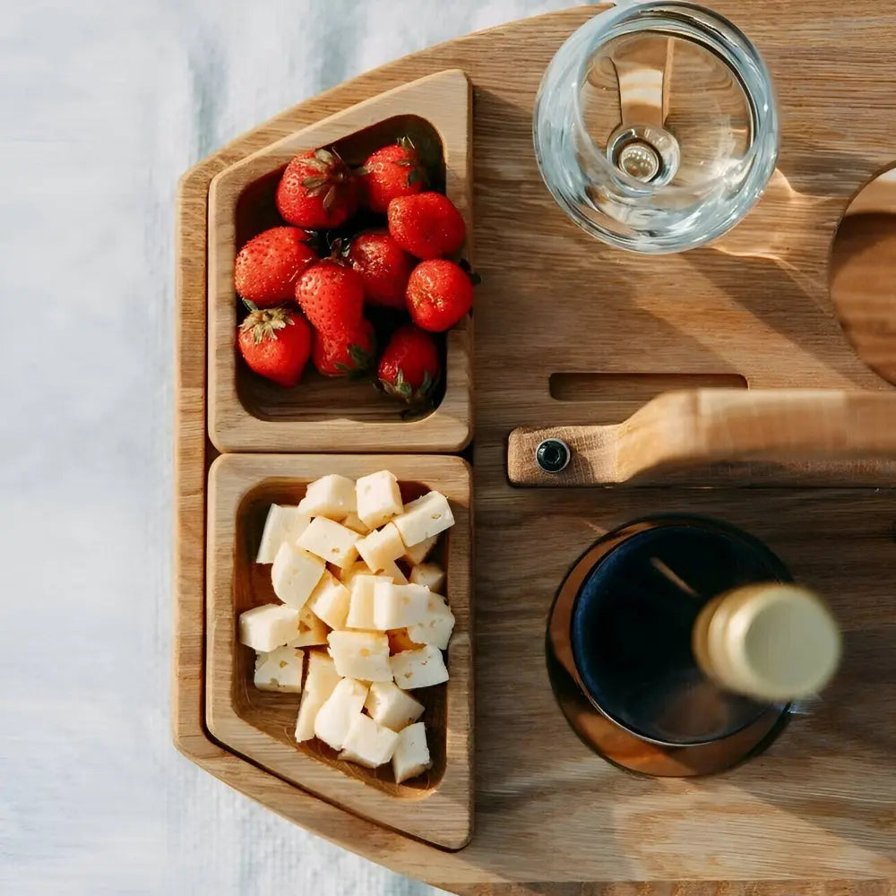 Picnic Table Foldable Wood Wine & Snack Compartments