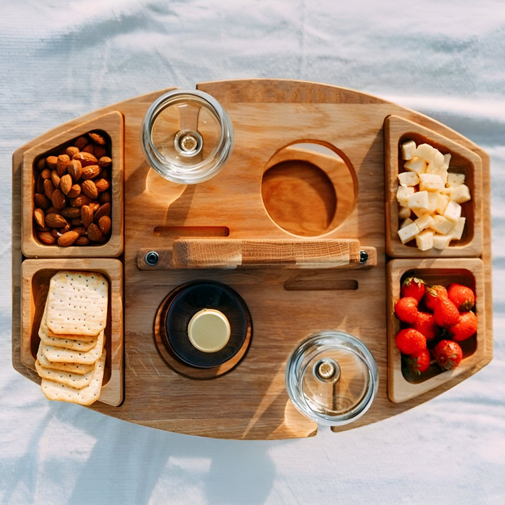 Picnic Table Foldable Wooden Wine & Bottle Holders