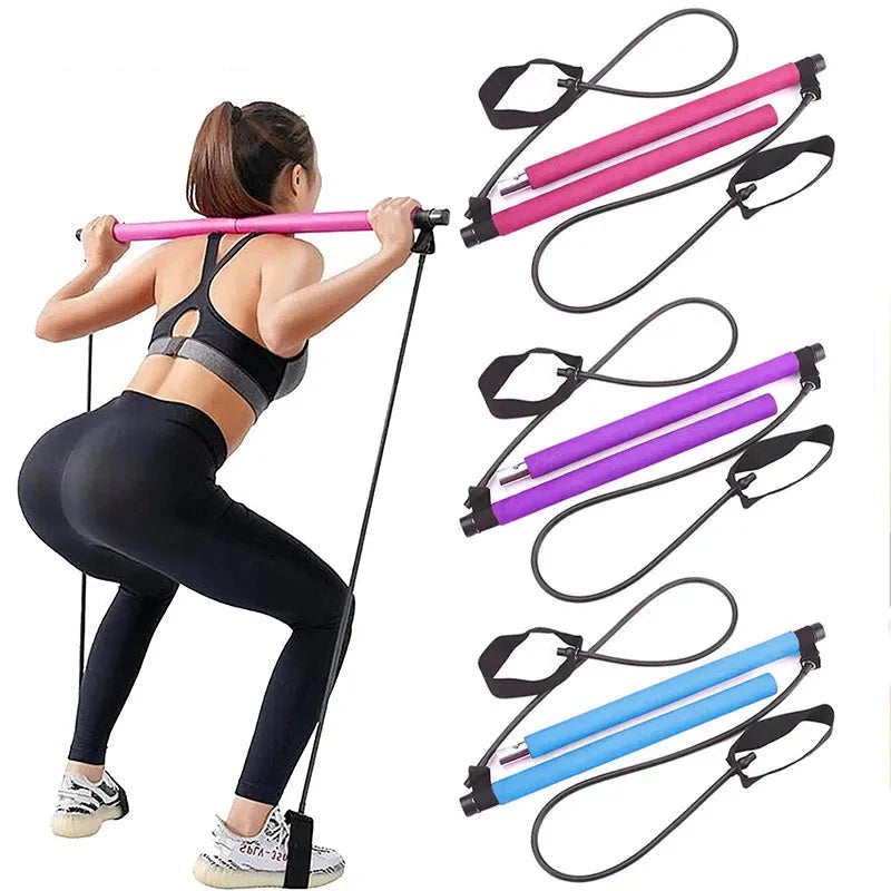 Pilates Bar Integrated Bands Adjustable Tension Travel Friendly