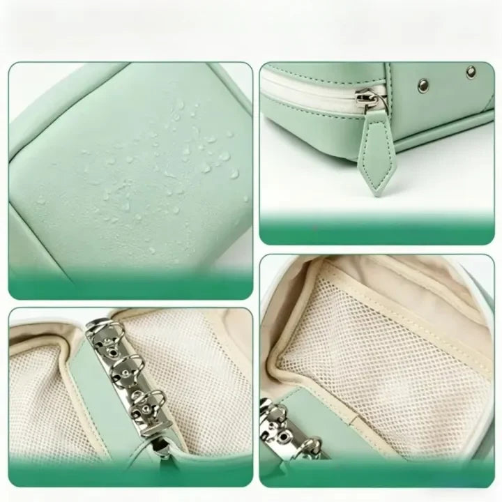 Pill Organizer 14 Labelable Pouches Water-Resistant Faux Leather Case