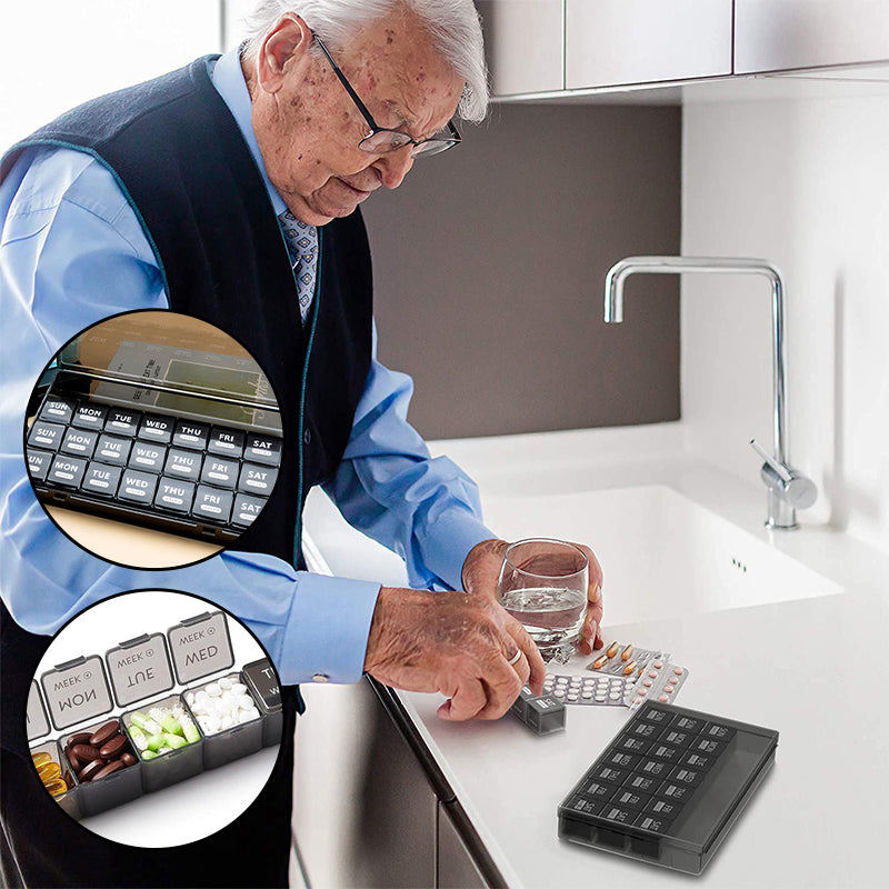 Pill Organizer 28 Compartments Moisture-Resistant Lids