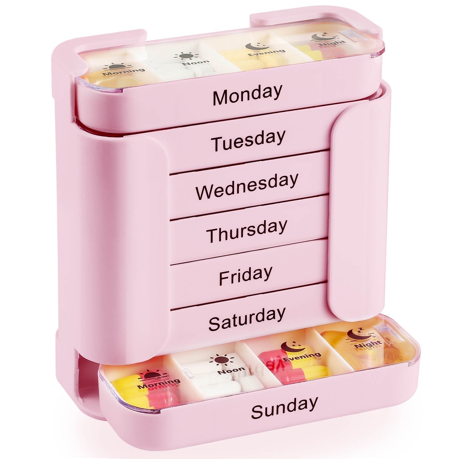 Pill Organizer 7-Day Color-Coded & Weekday Labels