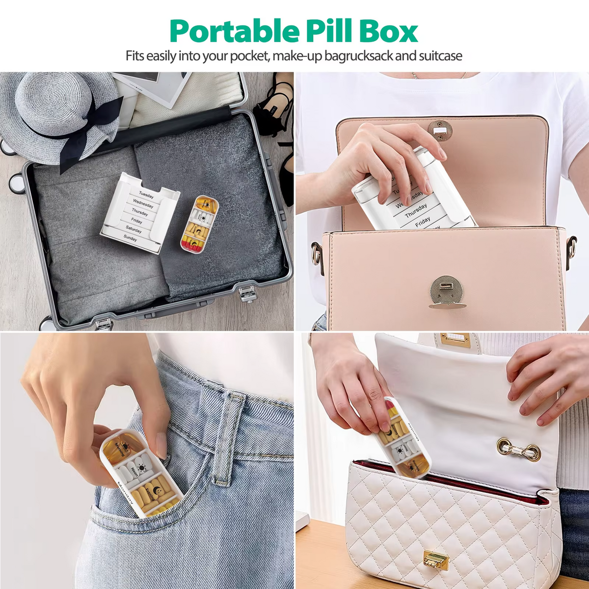Pill Organizer 7-Day Color-Coded & Weekday Labels