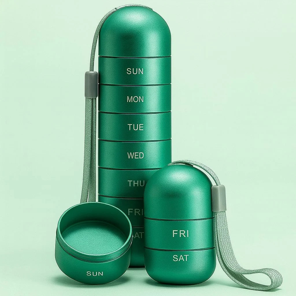 Pill Organizer Aluminum Alloy Silicone Seal Seven Compartments
