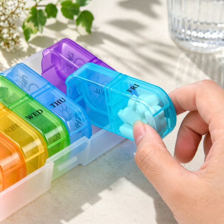 Pill Organizer Full-Open Lid AM/PM Compartments BPA-Free